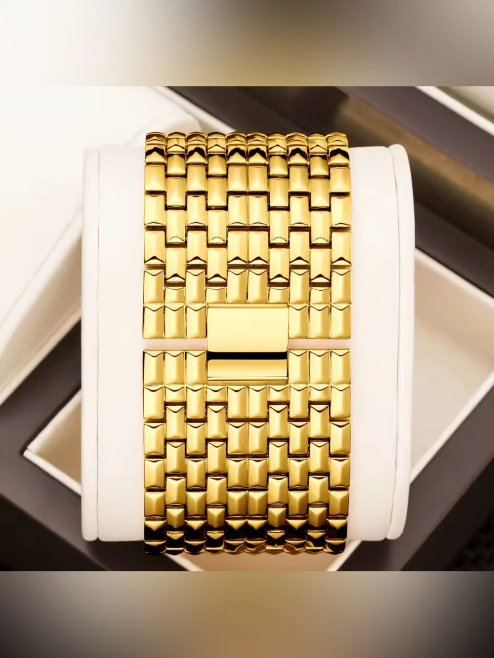 YaLaLuSi Gold Tone Rectangular Rhinestones Bracelet Watch with Black Dial